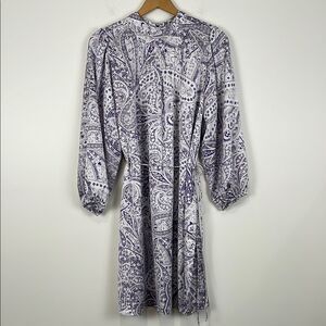 Ann Taylor Women’s Large Dress Long Sleeve Floral Silky Belted High Neck Purple